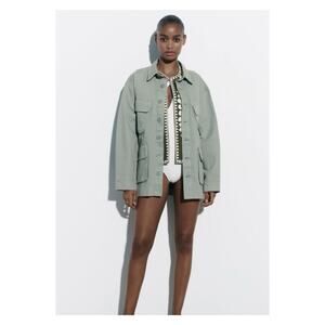 NWT ZARA The Utility Oversized Shirt Jacket XS Green